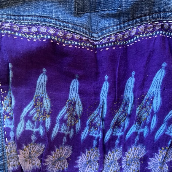 Vintage India Gauze Block Print Custom Patched Insert Levi Denim Jacket - Picture 9 of 10